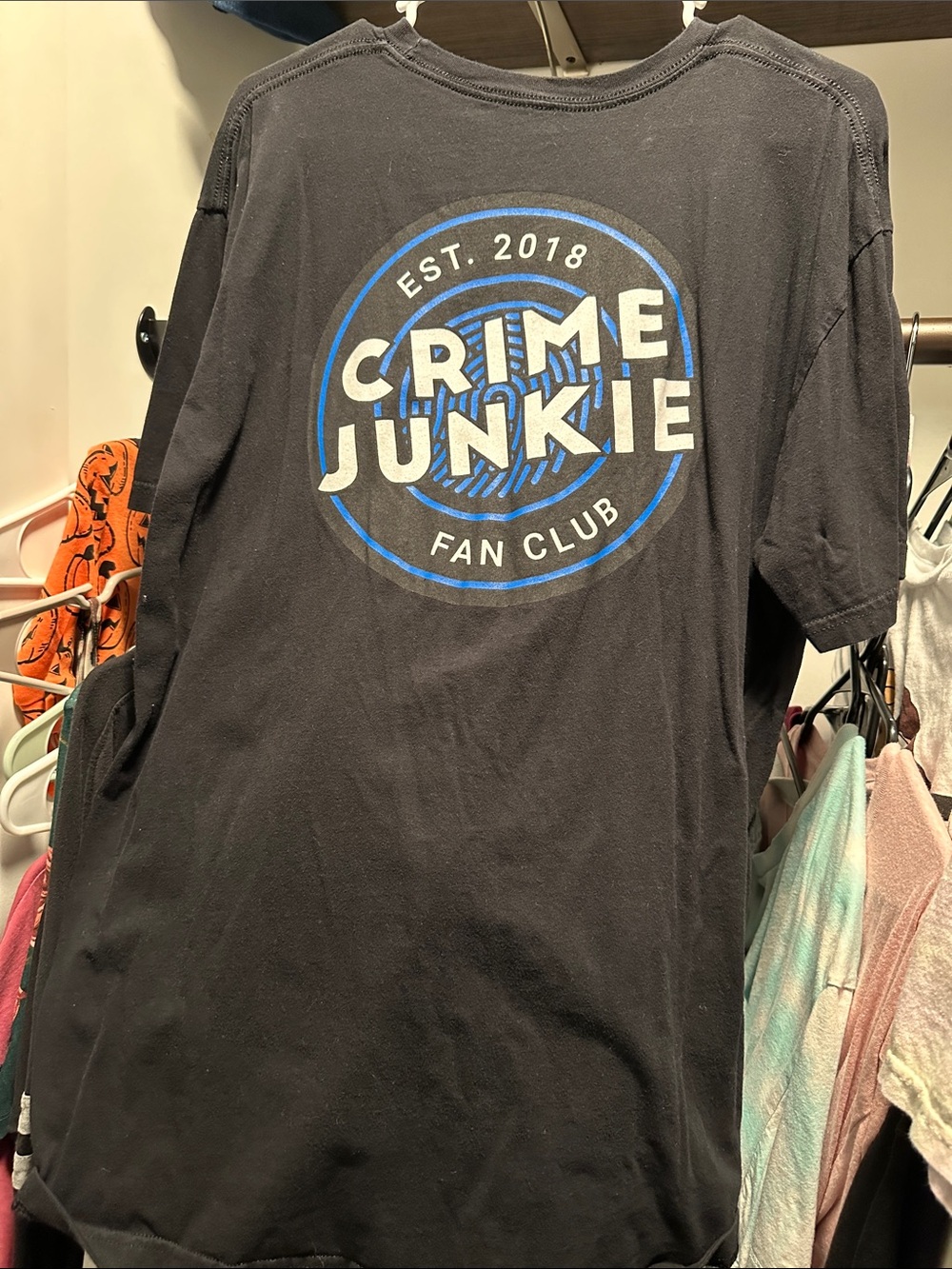 Crime Junkie Fan Club Pocket Tee - Black with Blue & White Logo